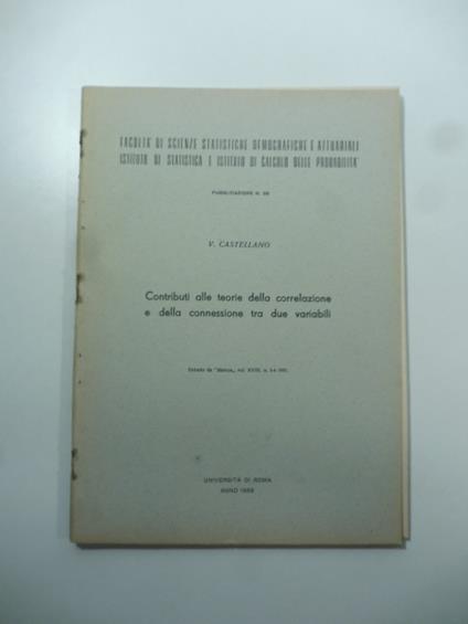Contributi alle teorie della correlazione e della connessione tra due variabili - copertina