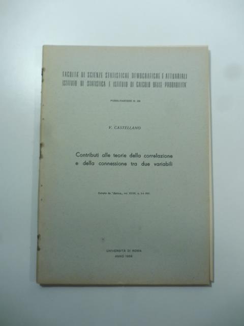 Contributi alle teorie della correlazione e della connessione tra due variabili - copertina