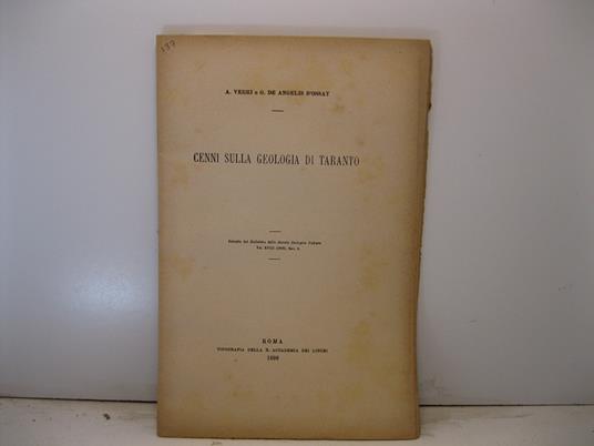 Cenni sulla geologia di Taranto - copertina