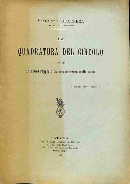 La quadratura del circolo ovvero un nuovo rapporto tra circonferenza e diametro - copertina