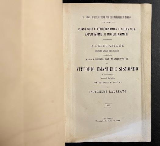 Cenni sulla termodinamica e sulla sua applicazione ai motori animati. Dissertazione seguita dalle tesi libere - copertina