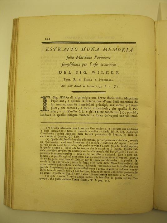 Estratto d'una memoria sulla macchina papiniana semplificata per l'uso economico del sig. Wilcke - copertina