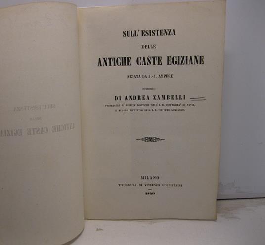 Sull'esistenza delle antiche caste egiziane negata da J.-J. Ampe're - copertina