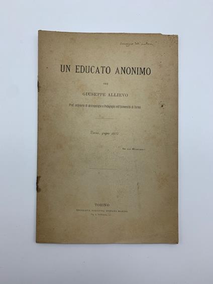 Un educato anonimo - Giuseppe Allievo - copertina