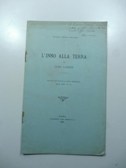L' inno alla terra di Luigi Carrer - Vittorio Amedeo Arullani - copertina