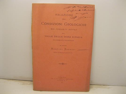 Relazione sulle condizioni geologiche del versante destro della Valle della Dora Riparia tra Chiomonte e Salbertrand - Martino Baretti - copertina