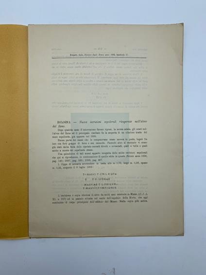 Bologna. Nuove iscrizioni sepolcrali ricuperate nell'alveo dei Reno - E. Brizio - copertina