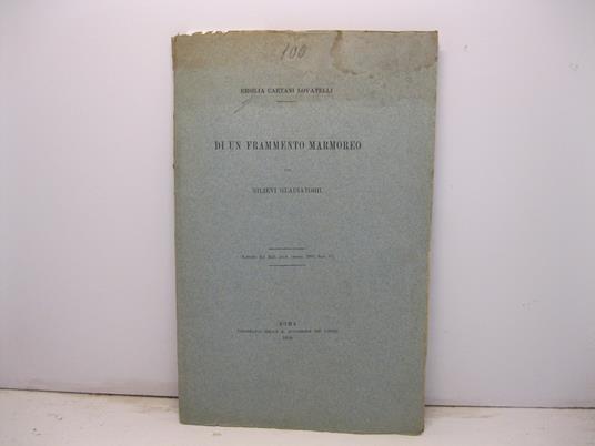 Di un frammento marmoreo con rilievi gladiatorii. Estratto dal Bull. arch. comm. 1895, fasc. 4o - Ersilia Caetani Lovatelli - copertina