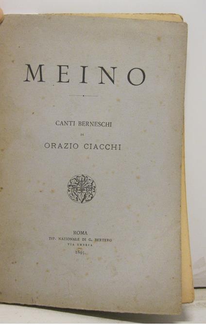 Meino. Canti berneschi di Orazio Ciacchi - Orazio Ciacchi - copertina