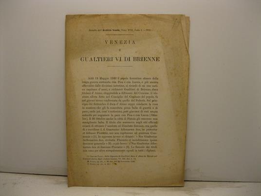 Venezia di Gualtieri VI di Brienne - Carlo Cipolla - copertina