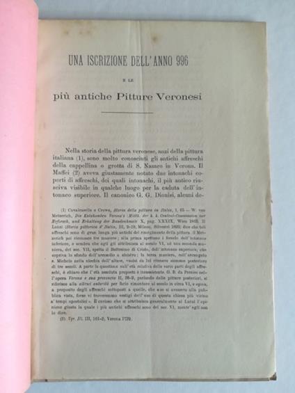 Un'iscrizione dell'anno 996 e le piu' antiche pitture veronesi - Carlo Cipolla - copertina
