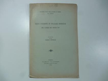 Brevi aneddoti in volgare bobbiese del cadere del secolo XIV. Nota - Carlo Cipolla - copertina