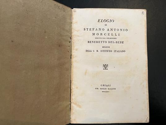 Elogio di Stefano Antonio Morcelli - Benedetto Del Bene - copertina