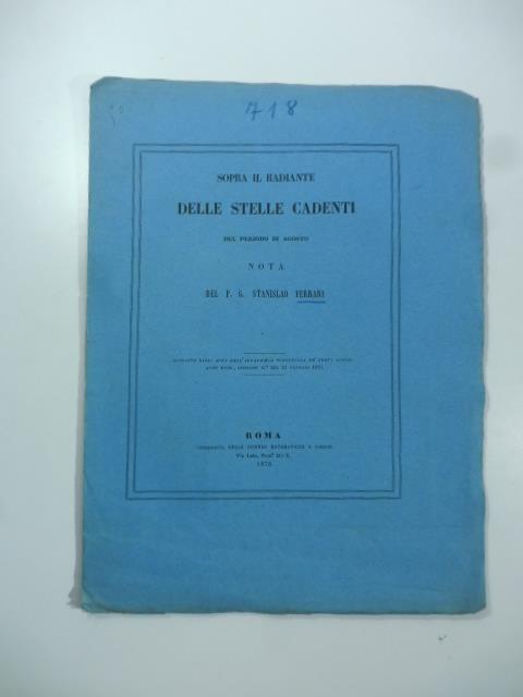 Sopra il radiante delle stelle cadenti del periodo di agosto. Nota - Stanislao Ferrari - copertina