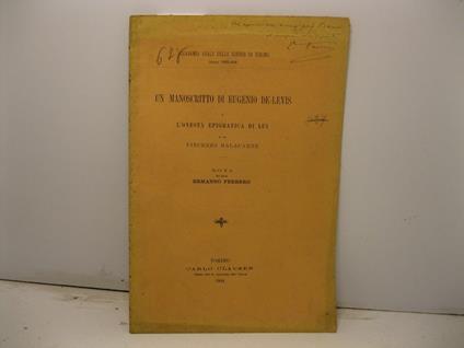 Un manoscritto di Eugenio De-Levis e l'onesta' epigrafica di lui e di Vincenzo Malacarne - Ermanno Ferrero - copertina