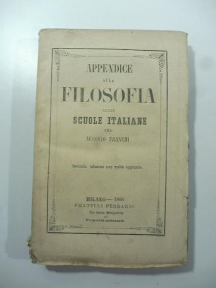 Appendice alla filosofia delle scuole italiane - Ausonio Franchi - copertina