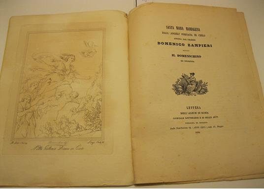 Santa Maria Maddalena dagl'angeli portata in cielo dipinta dal celebre Domenico Zampieri detto Il Domenichino di Bologna Lettera nell'Album di Roma Giornale letterario e di belle arti pubblicata ed estratta dalla Distribuzione 12 ( anno XXVI ) delli - Gaetano Giordani - copertina
