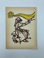 Buon Natale e buon 1948. Guelfi. (Biglietto augurale interamente xilografico a 2 colori)