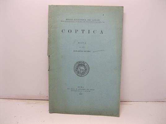 Coptica. Nota - Ignazio Guidi - copertina