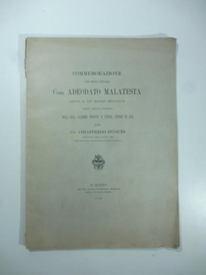 Commemorazione del socio attuale Comm. Adeodato Malatesta - Chiaffredo Hugues - copertina