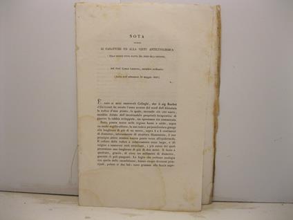 Nota intorno ai caratteri ed alla virtu' anticinolissica della radice d'una pianta anticinolissica della radice d'una pianta del nord dell'Abissinia - Carlo Lessona - copertina