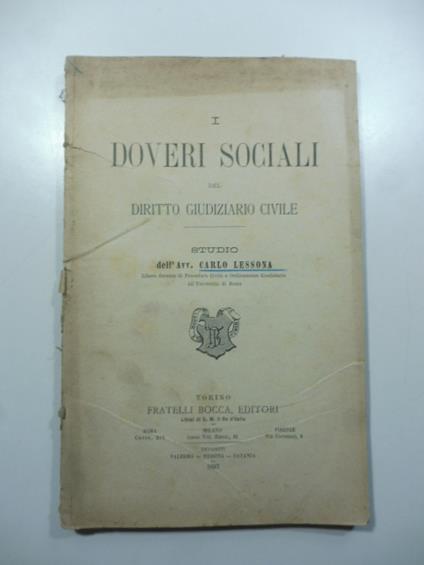 I doveri sociali del diritto giudiziario civile. Studio - Carlo Lessona - copertina