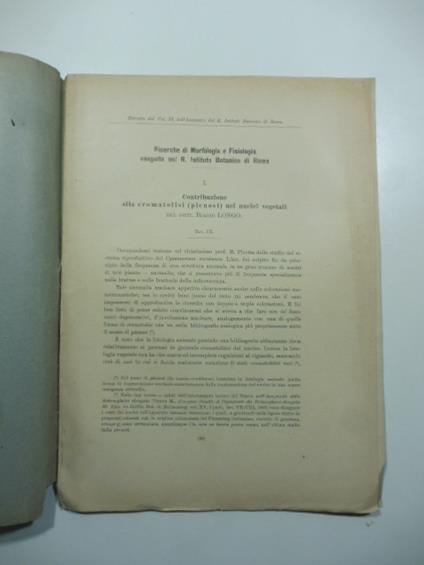 Contribuzione alla cromatolisi (picnosi) nei nuclei vegetali - Biagio Longo - copertina
