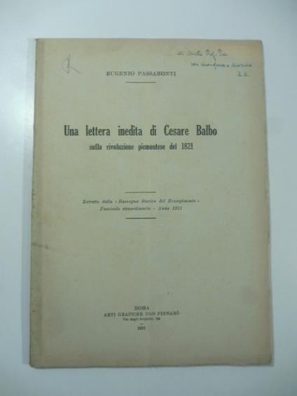 Una lettera inedita di Cesare Balbo sulla rivoluzione piemontese del 1821 - Eugenio Passamonti - copertina