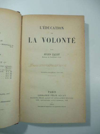 L' education de la volonte' - Jules Payot - copertina