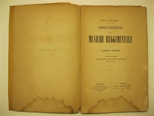 Riorganizzazione delle musiche reggimentali di Alberto Perrin Versione del professore Vincenzo Giovanni Scarpa. Dottore in Belle Lettere - Alberto Perrin - copertina