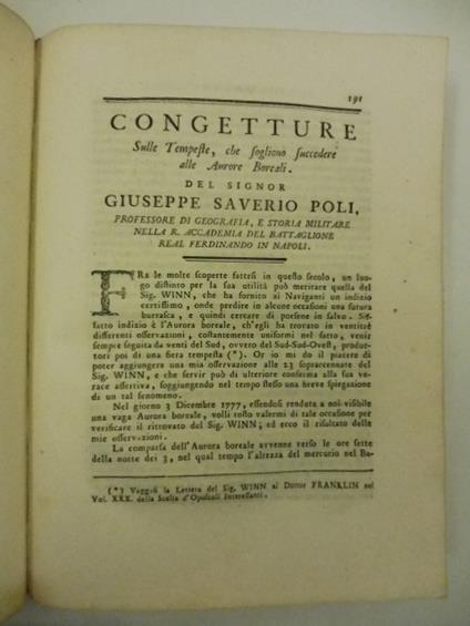 Congetture sulle tempeste che sogliono succedere alle aurore boreali - Giuseppe Saverio Poli - copertina