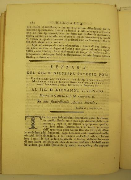 Lettera del sig. Giuseppe Saverio Poli al sig. D. Giovanni Vivenzio... su una straordinaria aurora boreale - Giuseppe Saverio Poli - copertina