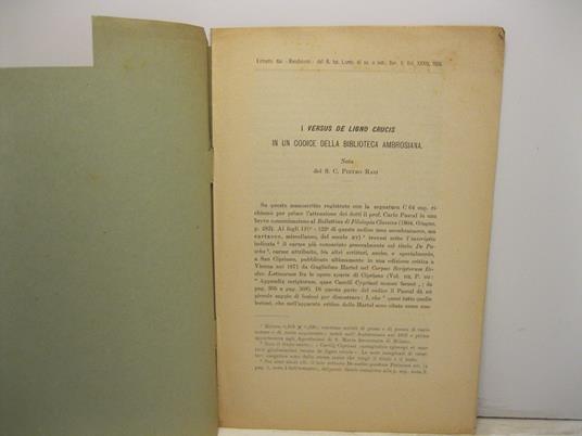 I versus de ligno crucis in un codice della Biblioteca Ambrosiana - Pietro Rasi - copertina