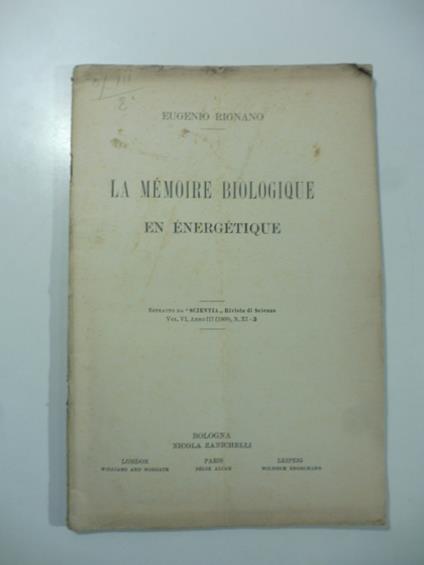 La memoire biologique en energetique - Eugenio Rignano - copertina