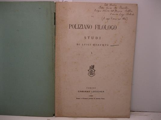 Il Poliziano filologo. Studi. I - Luigi Ruberto - copertina