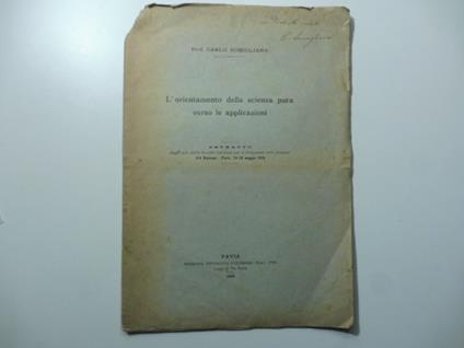 L' orientamento della scienza pura verso le applicazioni - Carlo Somigliana - copertina