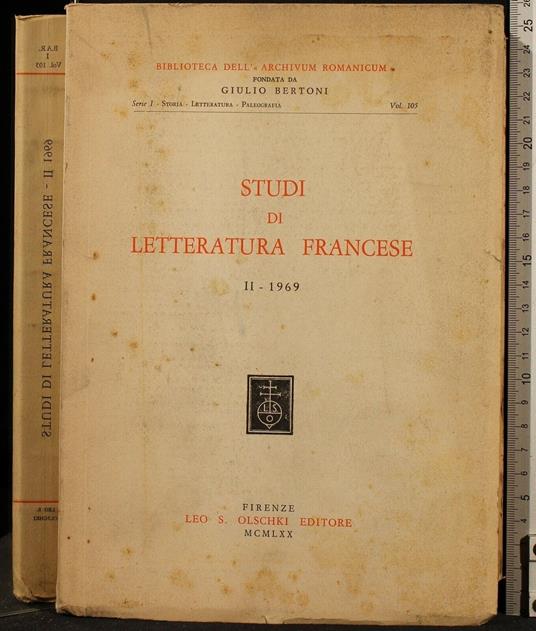 Studi di Letteratura Francese. Vol Ii 1969 - copertina