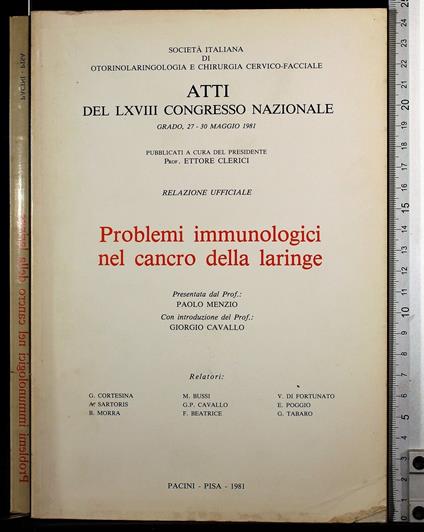 Atti LXVIII Congresso… Problemi immunologici nel cancro laringe - copertina