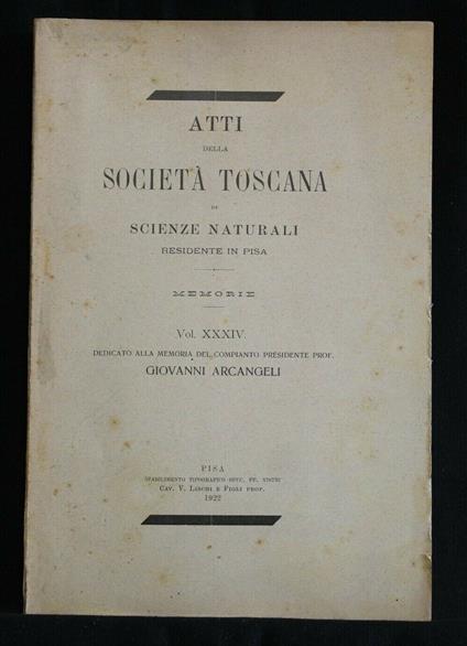 Atti Della Società Toscana in Scienze Naturali Volume Xxxiv - copertina