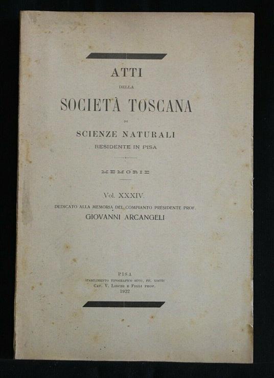 Atti Della Società Toscana in Scienze Naturali Volume Xxxiv - copertina