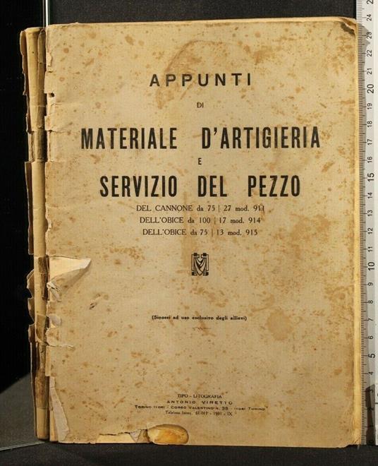Appunti di Materiale D'Artiglieria e Servizio Del Pezzo - copertina