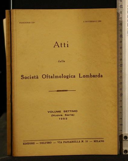 Atti Della Società Oftalmologica Lombarda Vol 7 Fasc 3 4 - copertina