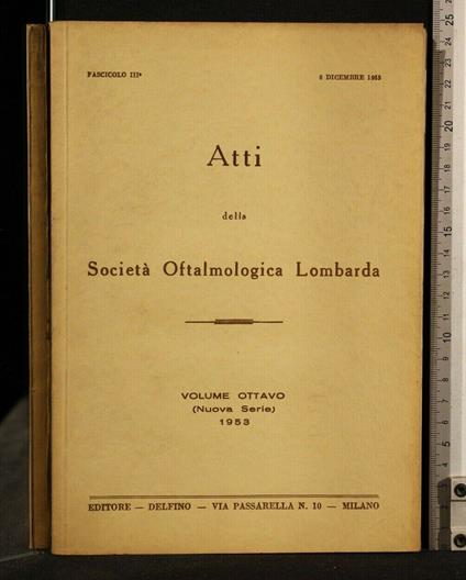 Atti Della Società Oftalmologica Lombarda Volume 8 (Nuova - copertina