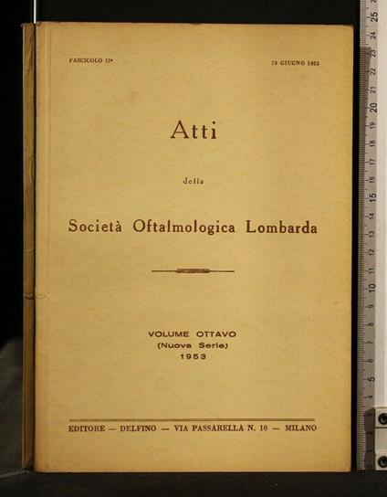 Atti Della Società Oftalmologica Lombarda Volume 8 (Nuova - copertina