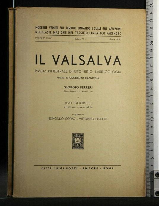 Il Valsalva Rivista Bimestrale di Oto-Rino-Laringologia Volume - copertina