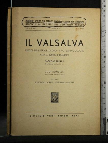 Il Valsalva Rivista Bimestrale di Oto-Rino-Laringologia Volume - copertina