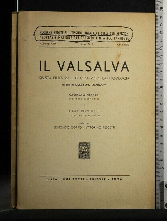 Il Valsalva Rivista Bimestrale di Oto-Rino-Laringologia Volume - copertina
