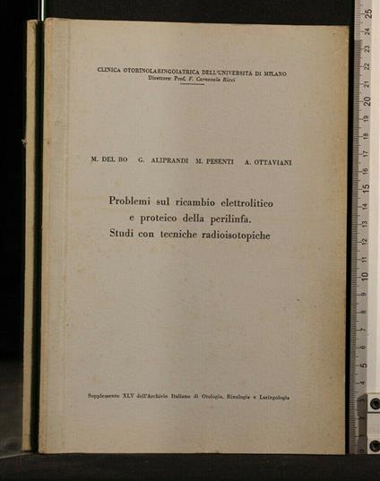 Problemi Sul Ricambio Elettronico e Proteico Della Perilinfa - copertina