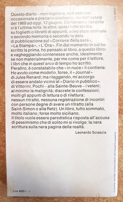 Leonardo Sciascia - Nero Su Nero 1979 Gli Struzzi Einaudi - Leonardo Sciascia - copertina