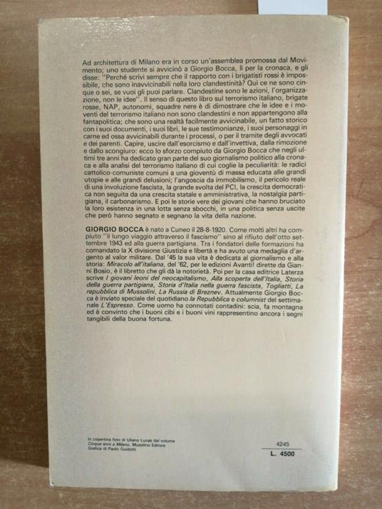 Giorgio Bocca - Il Terrorismo Italiano 1970/1978 - Rizzoli 1Ed. Brigate - Giorgio Bocca - copertina